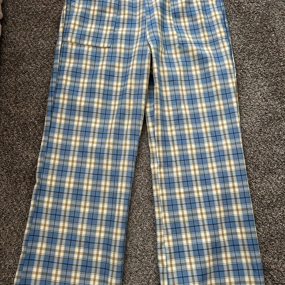 Women's Blue and Cream Plaid Trousers